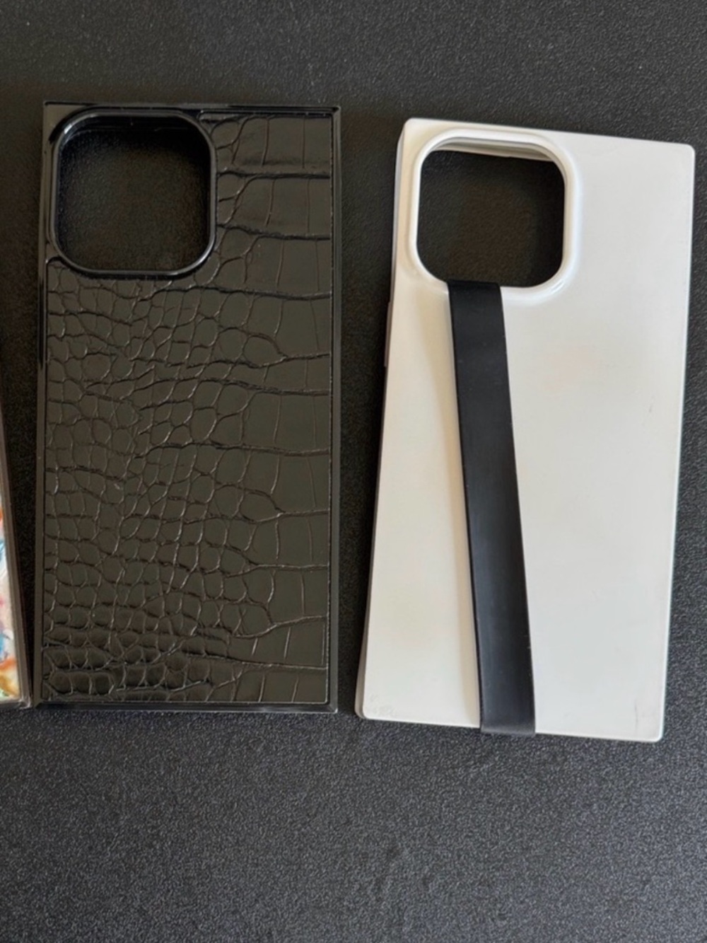 Stylish Phone Case Set - Black Croc and White with Hand strap